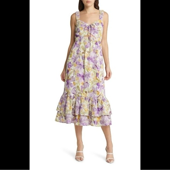 Anthropologie Adelyn Rae Kathleena Eyelet Midi Dress Embroidered Ruffle Small - Picture 5 of 16